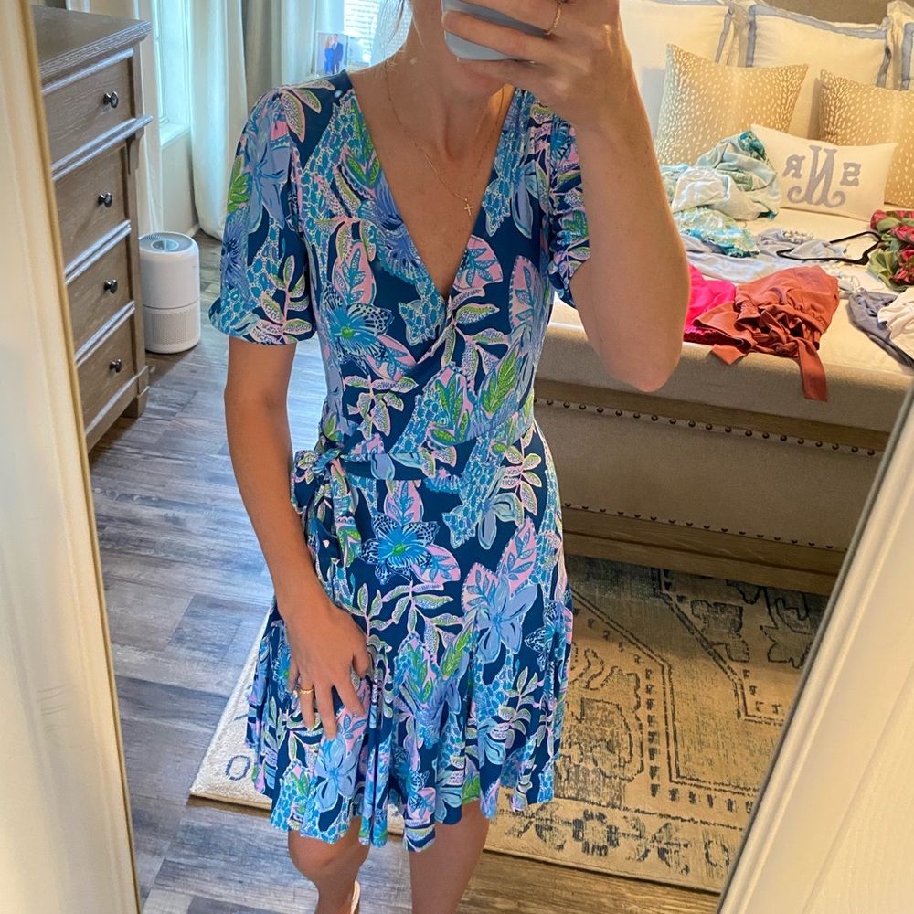 Lilly Pulitzer Kessler Wrap Dress Macaw Blue Tall Me About It